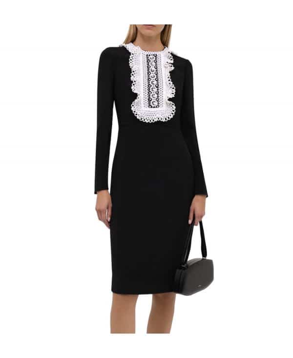 VESTIDO MIDI VALENTINO DE CREPE COUTURE BORDADO NEGRO