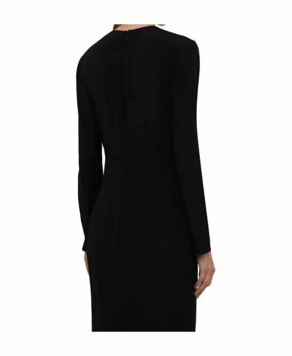 VESTIDO MIDI VALENTINO DE CREPE COUTURE BORDADO NEGRO