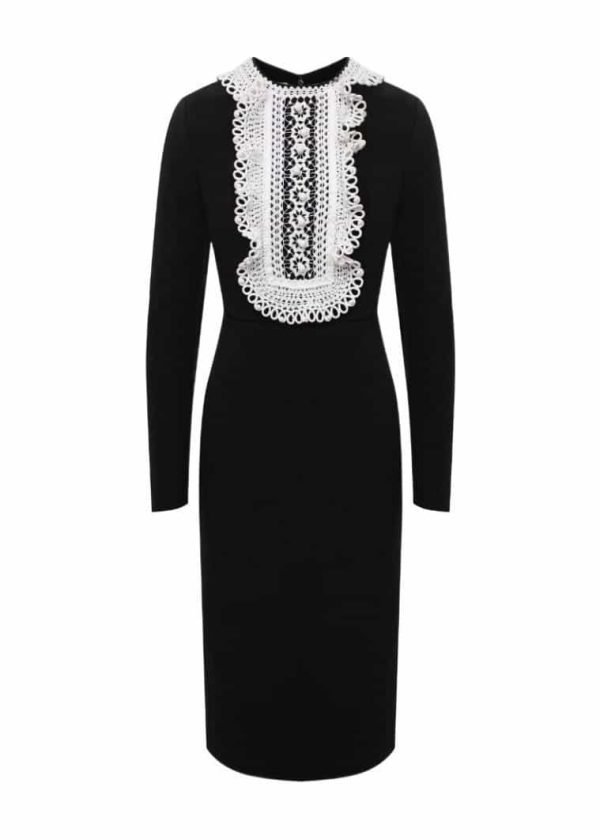 VESTIDO MIDI VALENTINO DE CREPE COUTURE BORDADO NEGRO