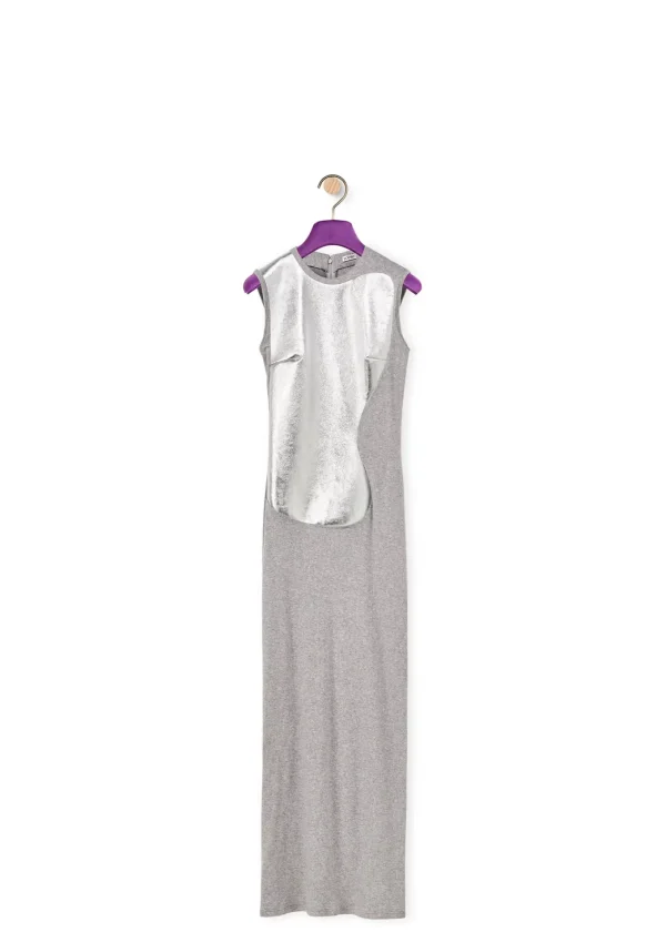 VESTIDO LOEWE LARGO ENTALLADO CON PANEL DE PIEL EN PLATA